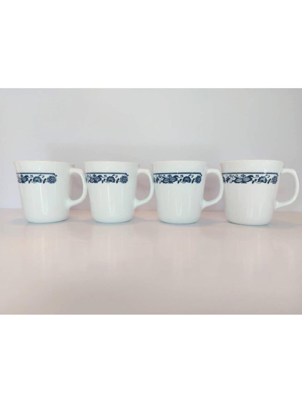 Vintage Corning Blue Onion Coffee Mugs, Olde Town Blue Coffee Mug Set